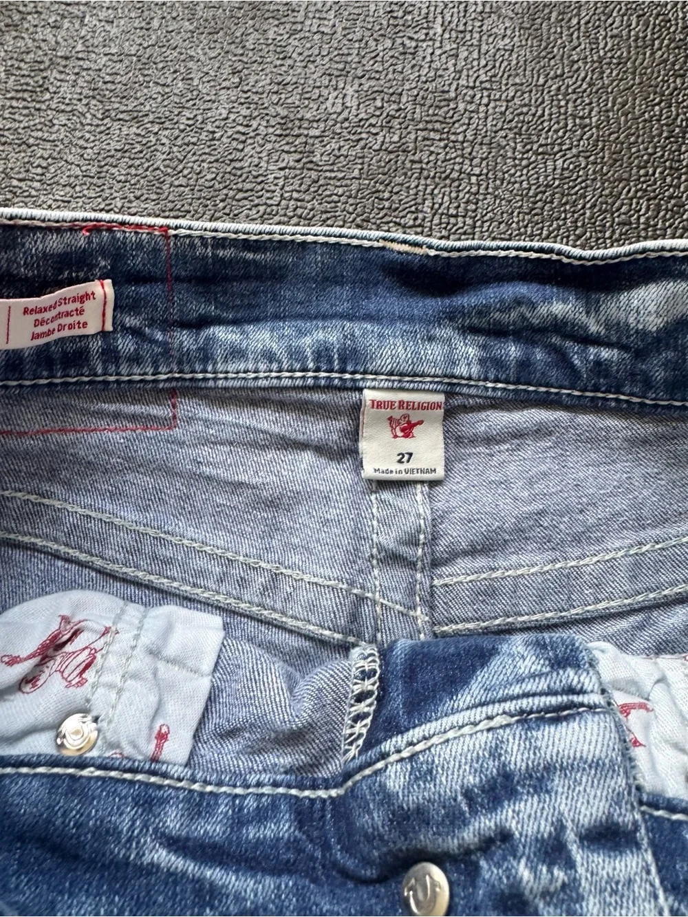 True Religion Light Wash Blue Denim Shorts with Signature Logo